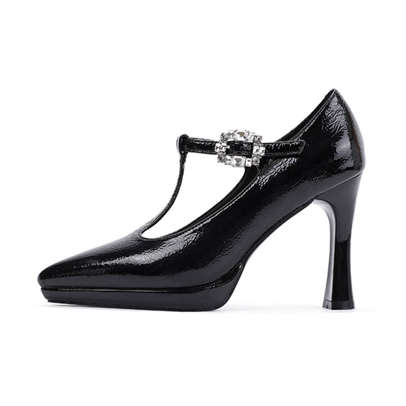 Ainer-cat Ainer cat Patent Leather Chunky Heel High Heels 10cm Women's