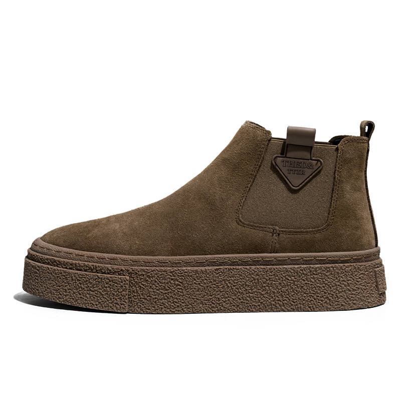 WEISHIBANGWEI Cow Suede Platform Versatile Trendy Vintage British Style Slip on Outdoor Snowfield Fleece Lined Thermal