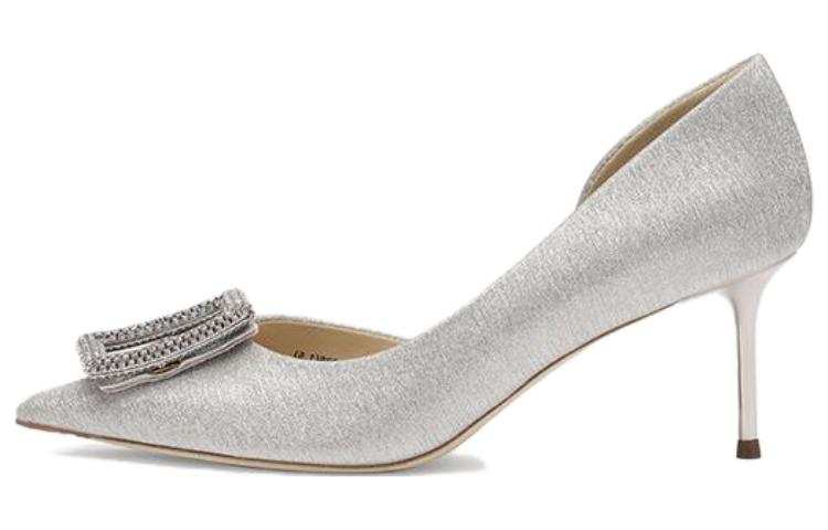 73Hours Slow Lens Fabric Slim Heel High Heels 6.5cm Women's Silver