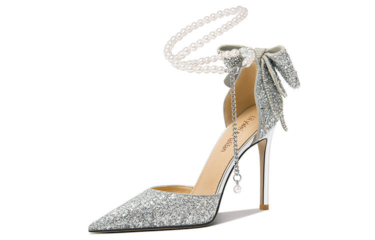 Lily Wei Dreamy Pearl Jade Leather Slim Heel High Heels 10cm Women's