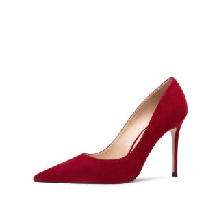 JOOC Sheepskin Slim Heel High Heels 7cm/9.5cm Women's Burgundy