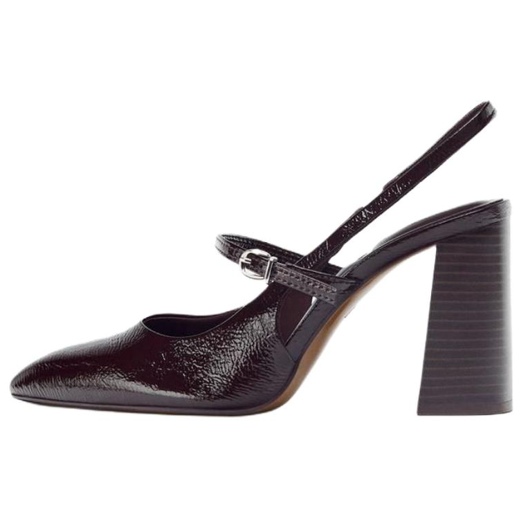 ZARA Chunky Heel High Heels 9.5cm Women's Brown