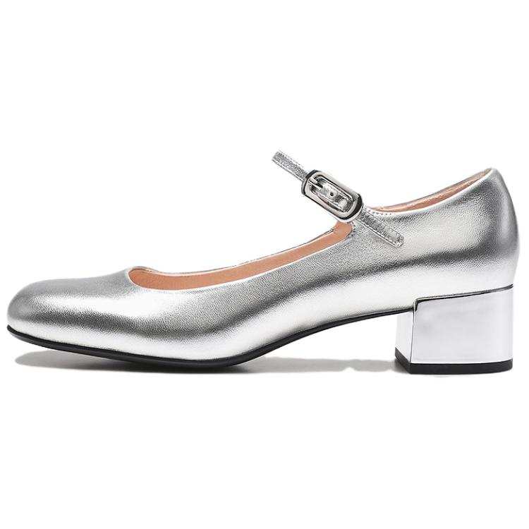 Le Saunda Cow Leather Chunky Heel Mary Jane Shoes Women's