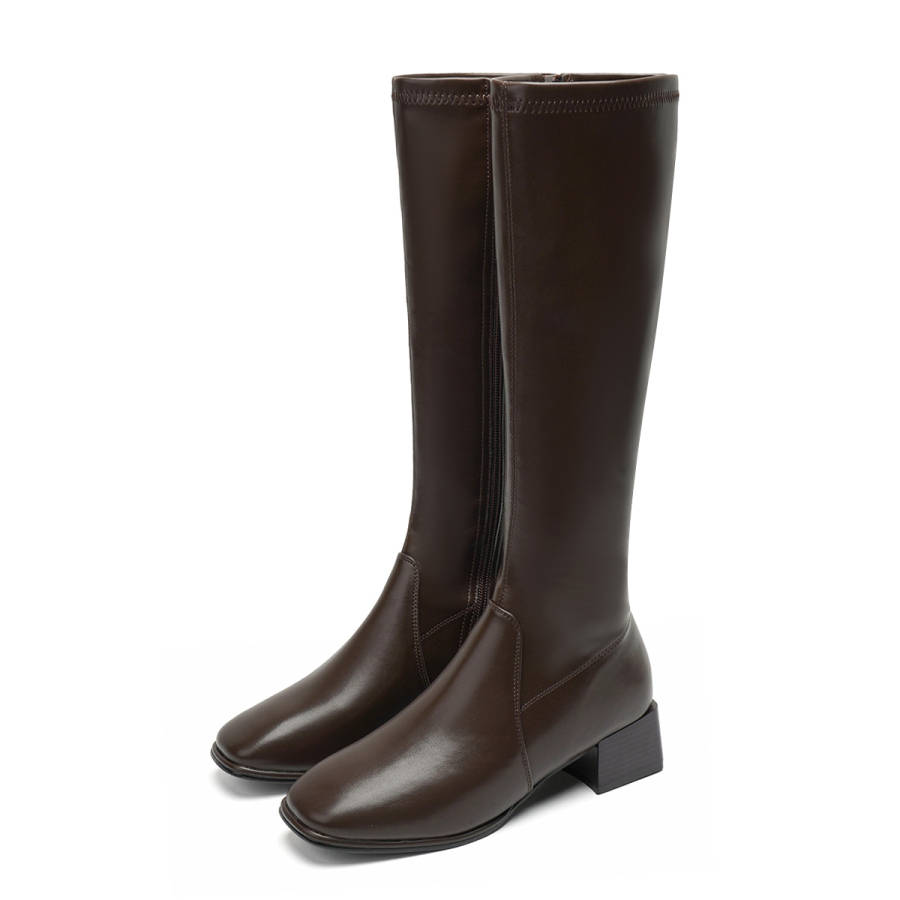 FOXER FOXER High Boots Cow Split Leather Knee high Boots 4.2cm Women's Brown