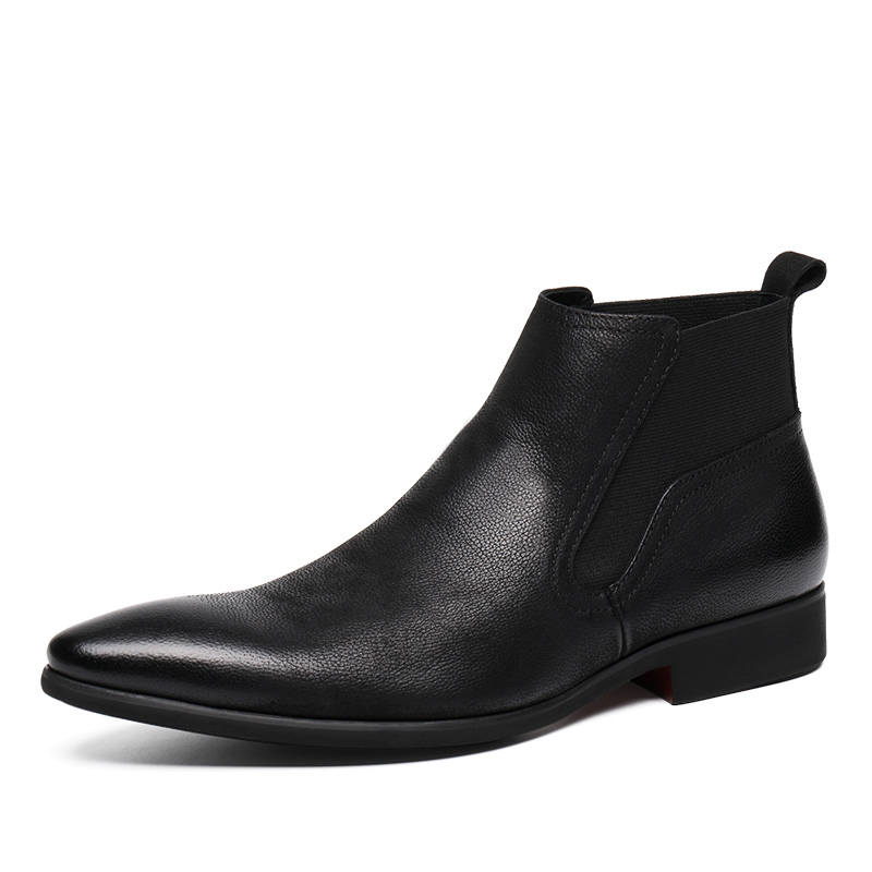 Devanro Devanro Top Grain Cow Leather Ankle Boots 3.5cm Men's Black