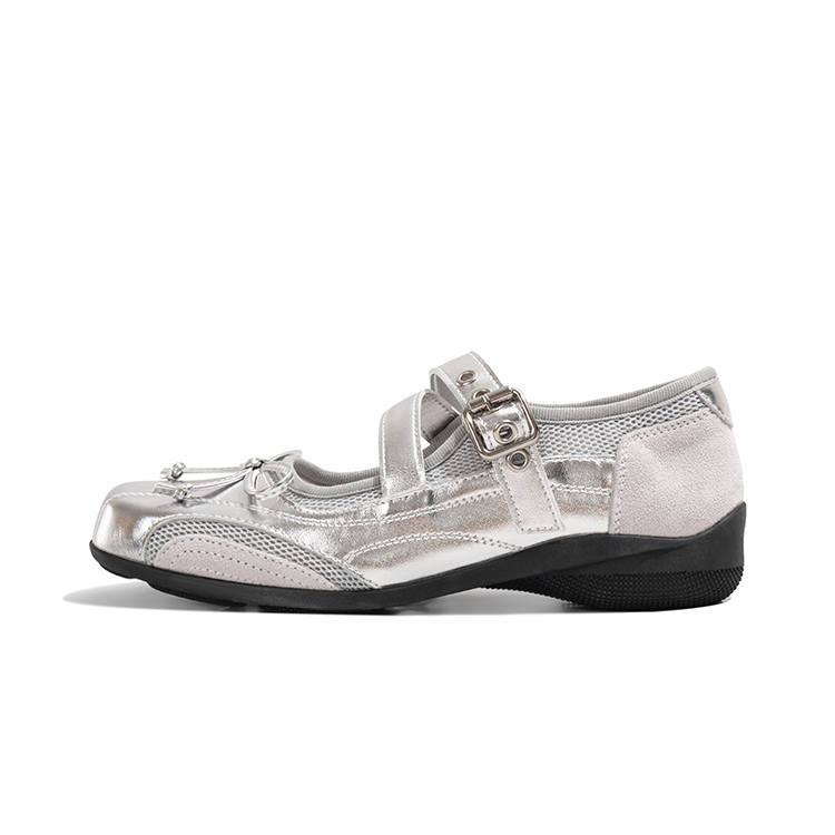 LAOMIAO Flat Mary Jane Shoes Women's Silver