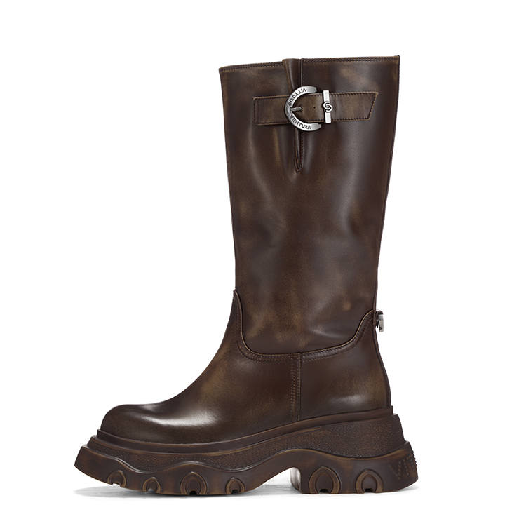 VITTORIO VENTURA Leather Knee high Boots 7.5cm Women's Brown