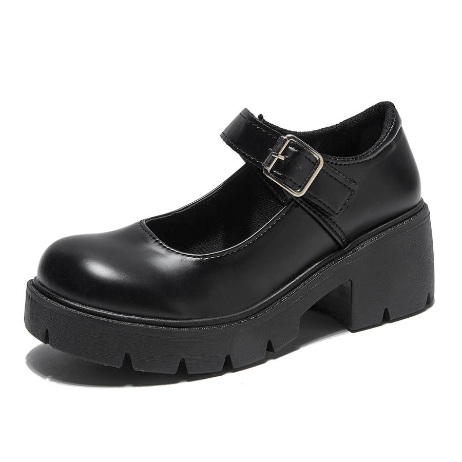 XIAOHONGREN Synthetic Leather Mary Jane Shoes Women's Matte Black