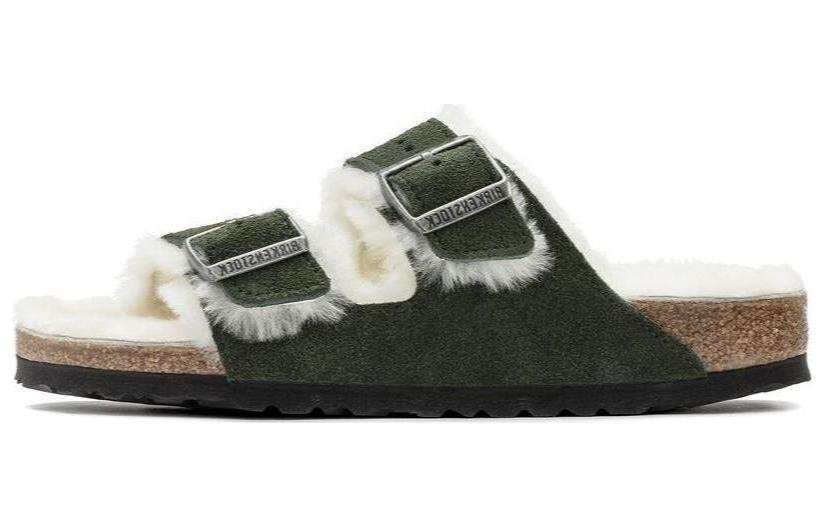 Birkenstock Arizona Shearling Sandal Suede Leather Narrow Fit 'Green' Women's