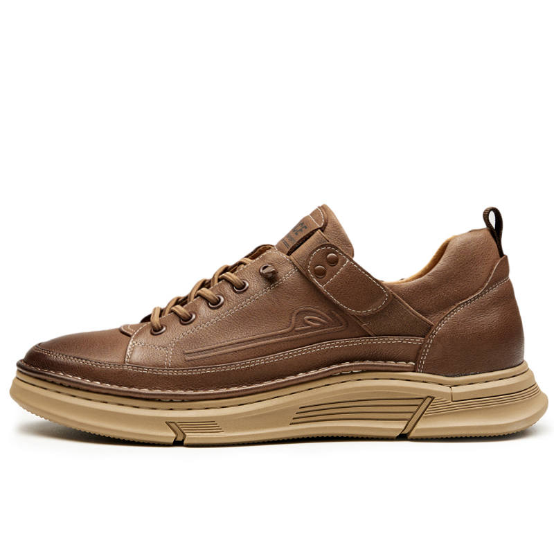 GOG Lightweight Anti Slip Low top Genuine Leather Casual Skate Shoes Men's Brown