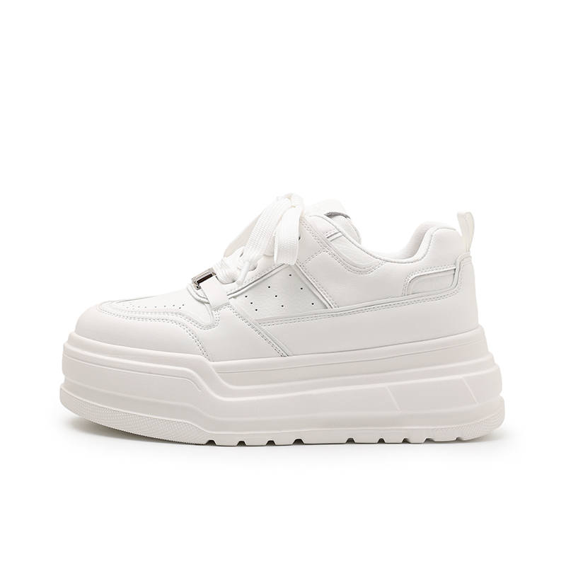 CHIBANG Cow Leather Slip Resistant Height Increasing Low top Casual Shoes Women's White