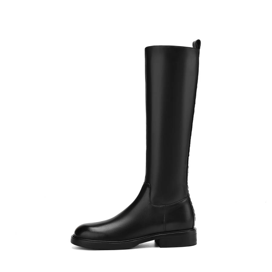 BOERDIQI Knight Boots Top Grain Cow Leather Minimalist Style Versatile Fleece Lined Thermal Knee high Boots 3.1cm