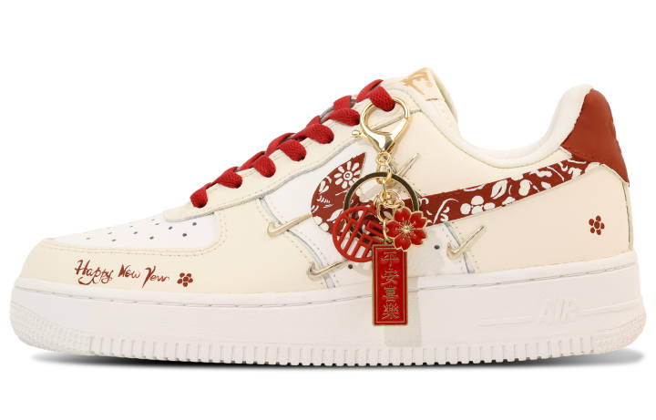 Nike Nike Air Force 1 Leather Abrasion Resistant Low top Skateboard Shoes Unisex Red White