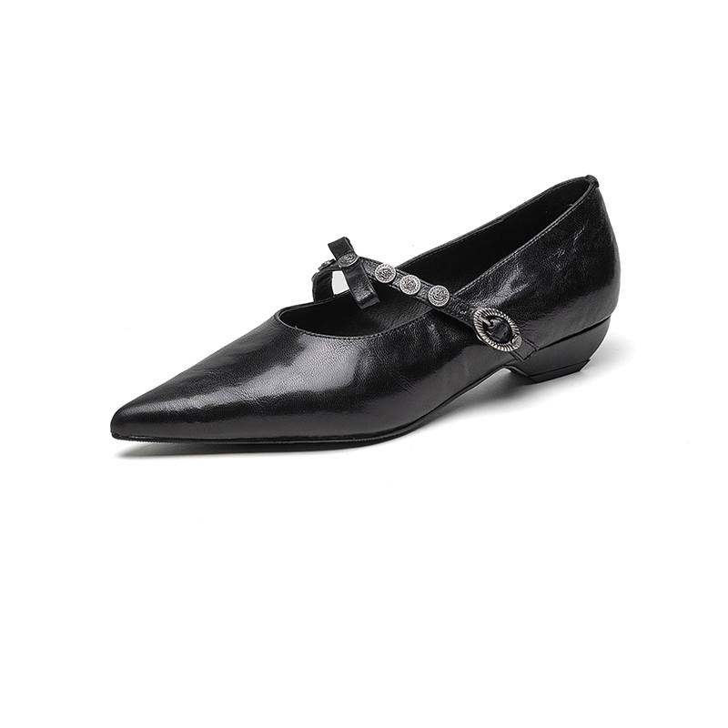 HONGYANGLIN Sheepskin Chunky Heel Mary Jane Shoes Women's