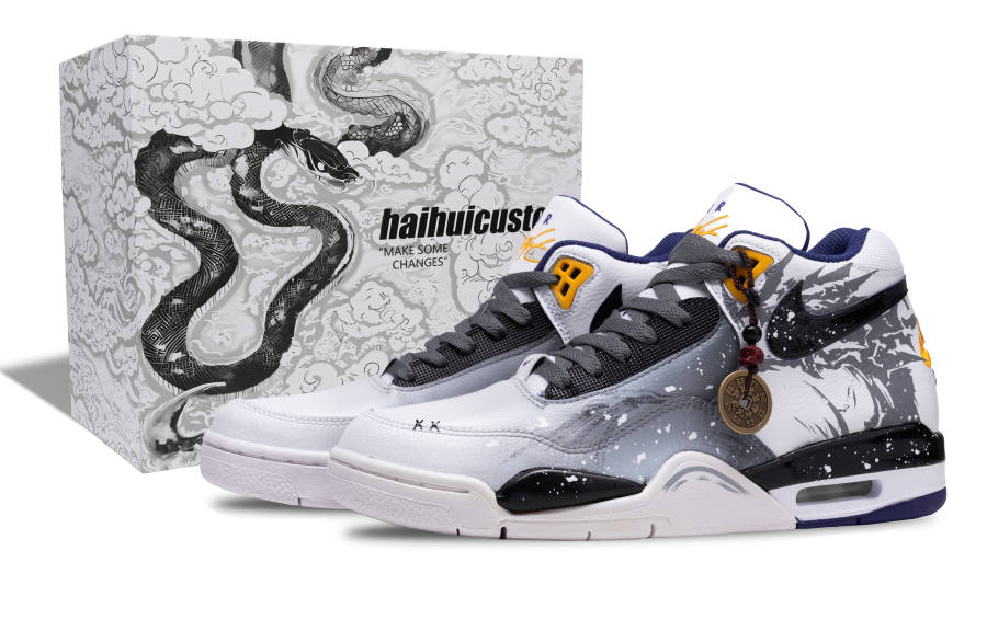 Nike Nike Flight Legacy Long Yin Abrasion Resistant Mid top Vintage Basketball Shoes Men's Black White Gray