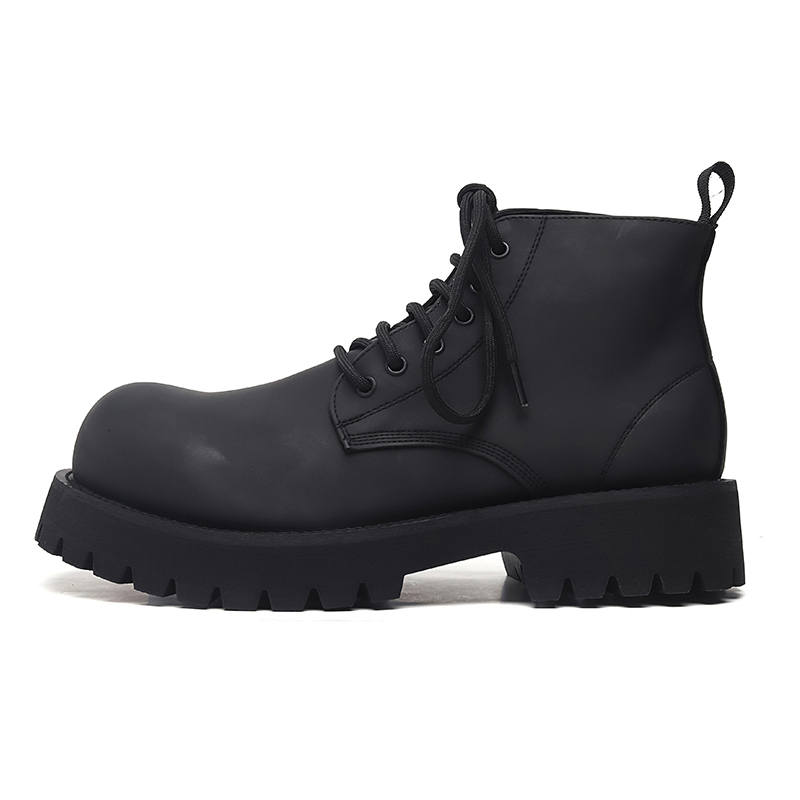 MOXU Cow Split Leather Short Combat Boots Men's Black