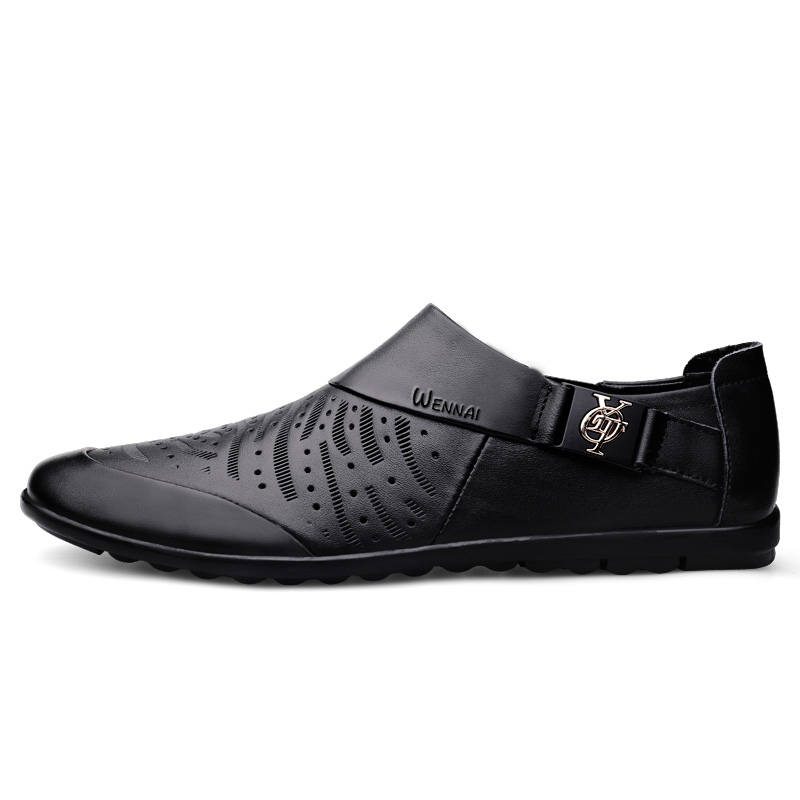 WENNAI Top Grain Cow Leather Casual Shoes Men's Black