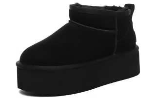 EVERAU Cow Split Leather Short Snow Boots Women's Black