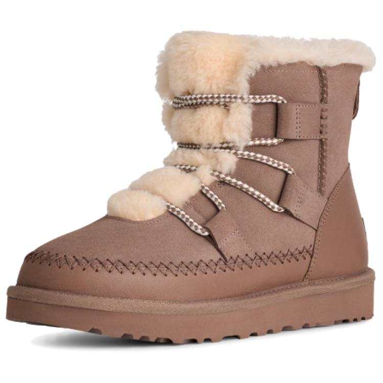 UGG Classic Novelty Cow Split Leather Short Snow Boots Women's Reindeer Brown