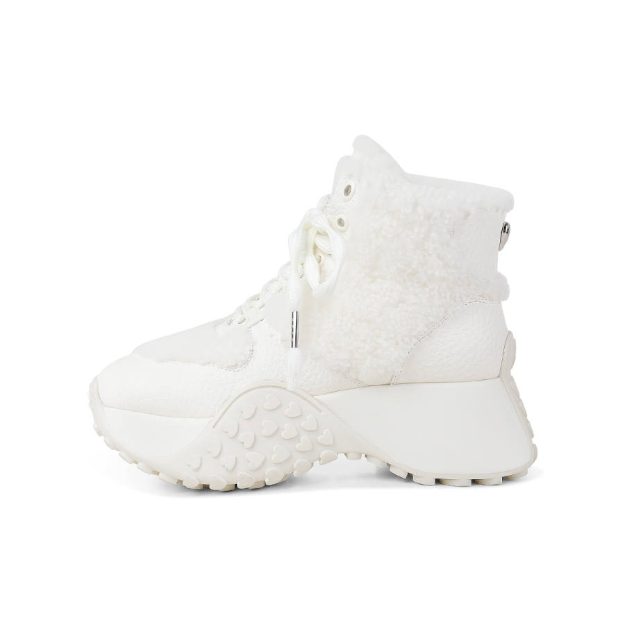 Hoov Cow Leather, Fleece Lined Thermal, Minimalist Fashion Short Snow Boots 6cm Women's Cloud White