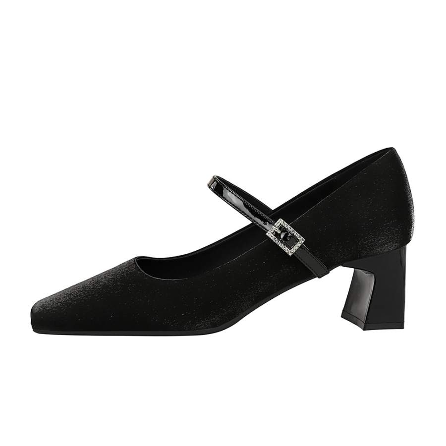 QITUMAUL Satin Chunky Heel Mary Jane Shoes Women's