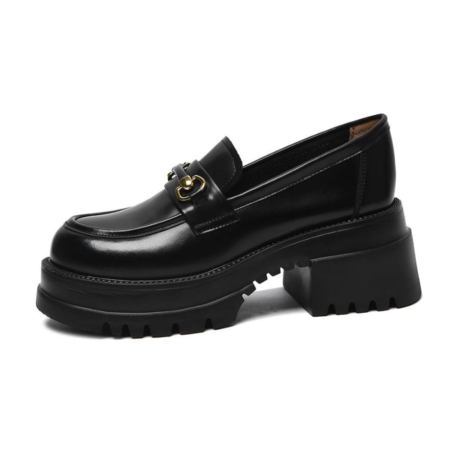 CAMEIDO Cow Split Leather Chunky Heel High Heels Women's Black