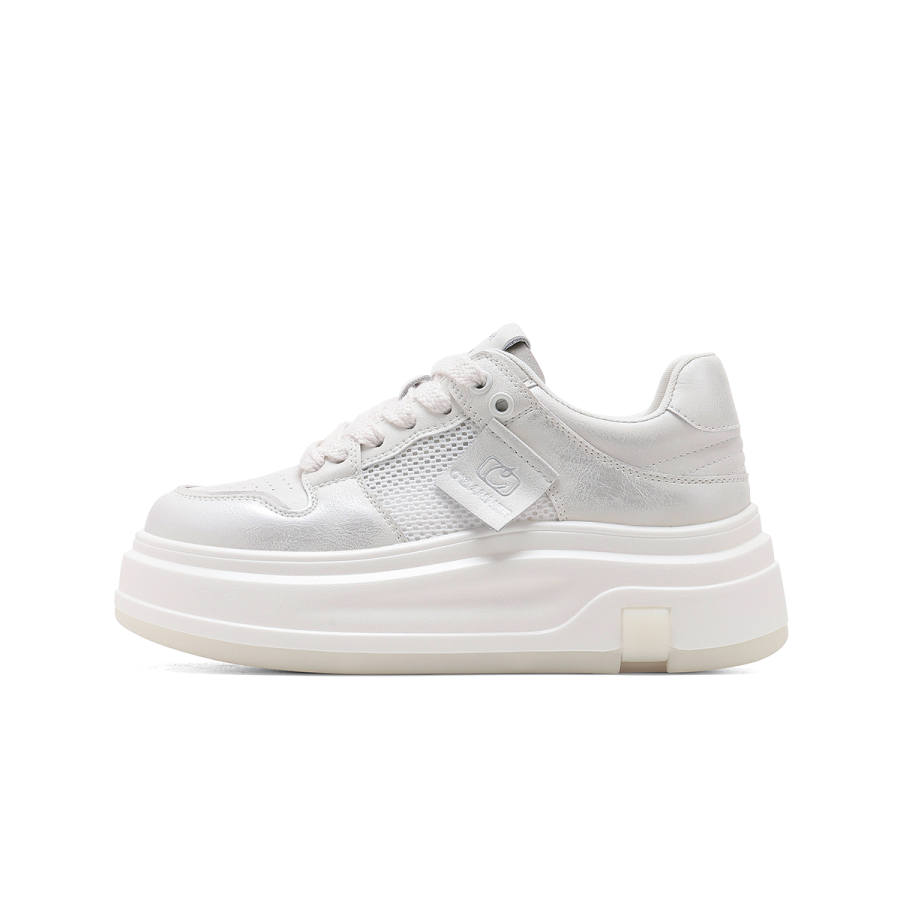 C°BANNER Synthetic Leather Abrasion Resistant Low top Skateboard Shoes Women's Beige Silver