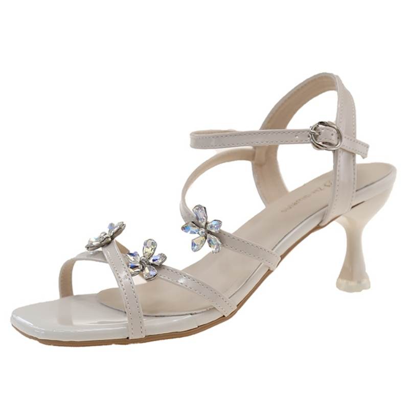 Aimilian Square Toe Sandal With Women's Skirt Open Toe And Single Buckle Western Slim Heel High Heels