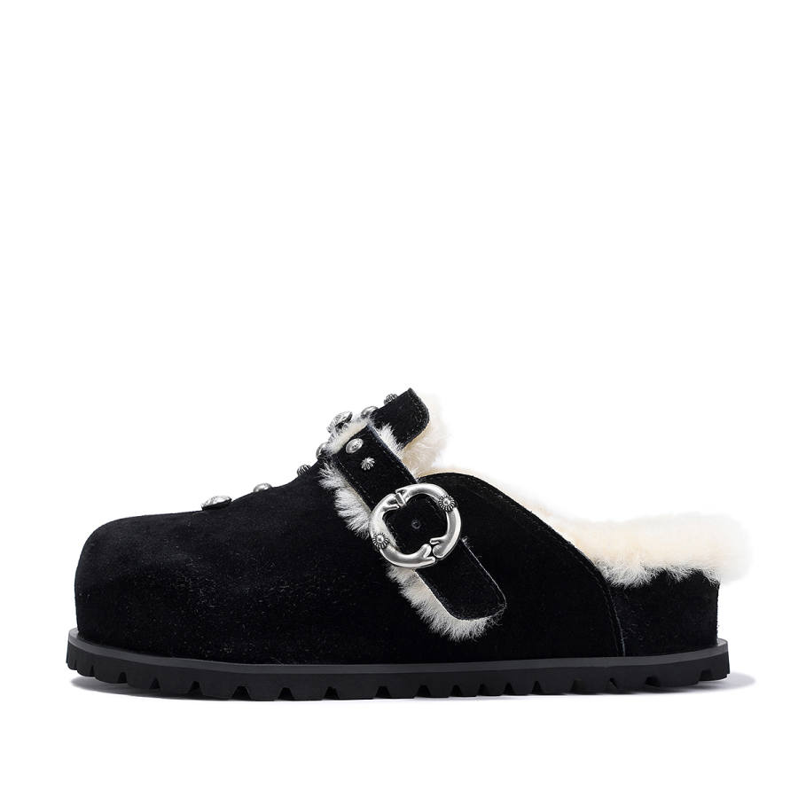 BELLALILY Fleece Lined Thermal Refined Quiet Abrasion Resistant Slip Resistant Closed Toe Slippers Women's