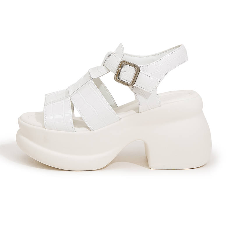 MILANLIANGE Microfiber Leather Roman Sandals Women's White