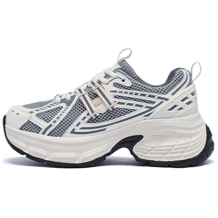 AGSDON Artificial Leather Low top Chunky Sneakers Women's Beige Gray