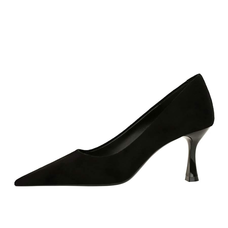 QITUMAUL Suede Slim Heel High Heels Women's Black