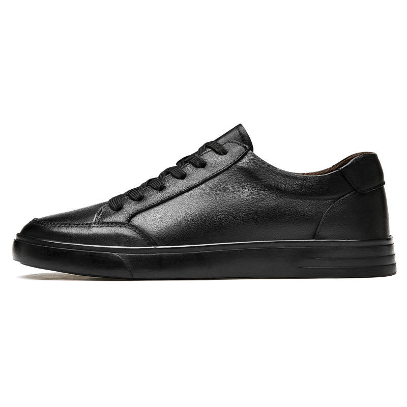 YINGLUNQISHI Top Grain Cow Leather Abrasion Resistant Abrasion Resistant Low top Skateboard Shoes Men's Black