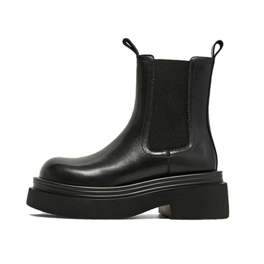 BOJUEMAO Cow Split Leather Short Chelsea Boots Women's
