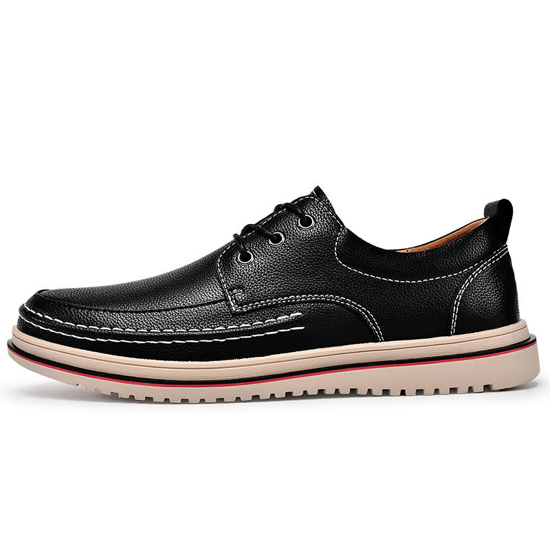 WENNAI Top Grain Cow Leather Casual Shoes Men's Black