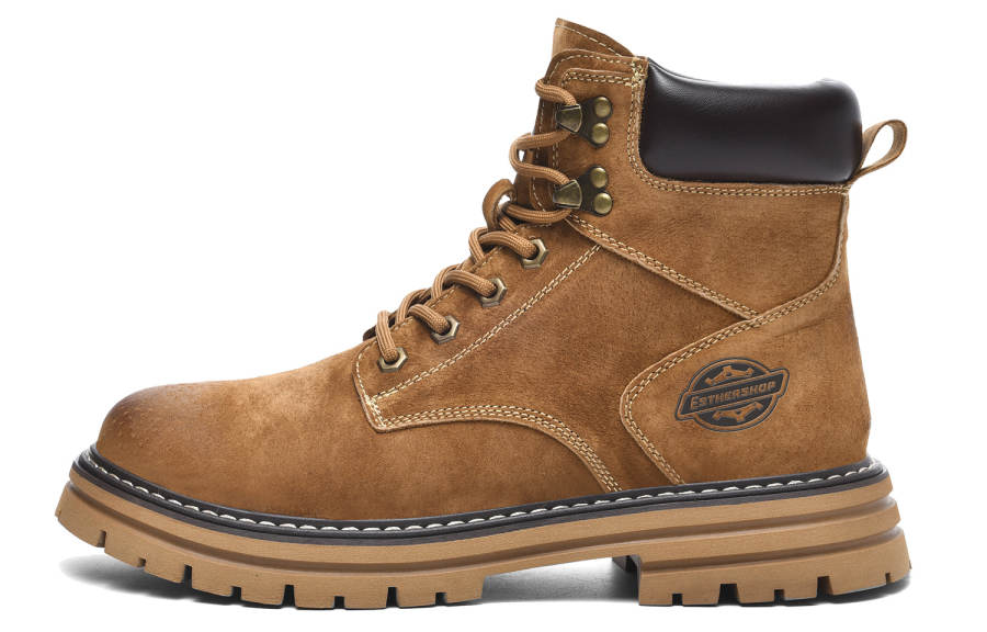 EstherShop Short Mid Calf Outdoor Boots, Combat Boots Platform Height Increasing 4CM Unisex Earth Yellow