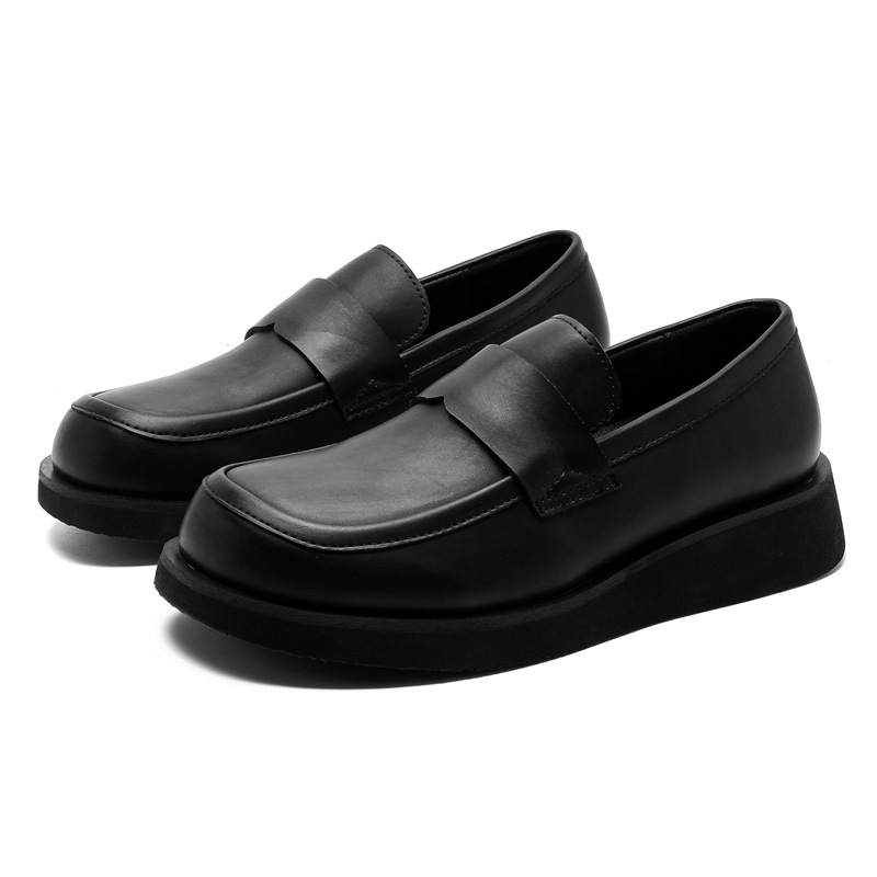 WEISHIBANGWEI WEISHIBANGWEI Microfiber Leather Loafers Medium Heel Men's Black