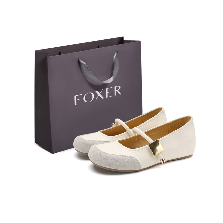 FOXER FOXER Cow Split Leather Flat Mary Jane Shoes Women's