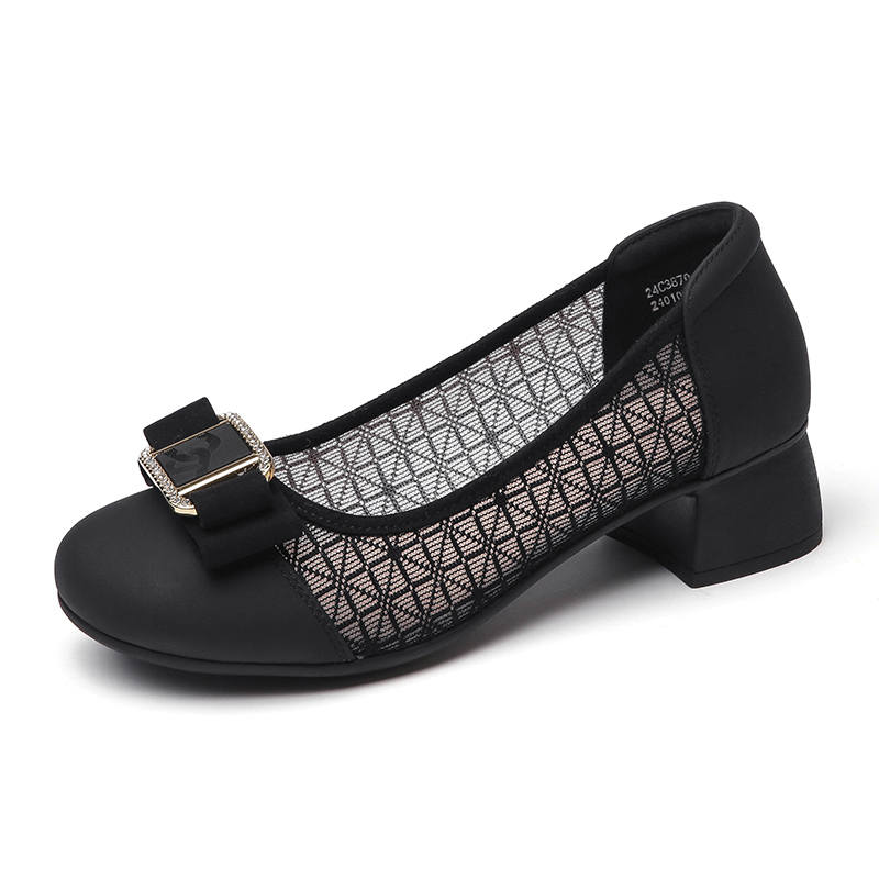 XINNUO Cow Leather Chunky Heel High Heels 4.1cm Women's