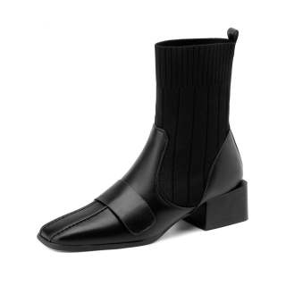 CORALDAISY Leather Ankle Boots 4cm Women's Black