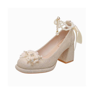 OBWA Pu Chunky Heel High Heels 7cm Women's Champagne