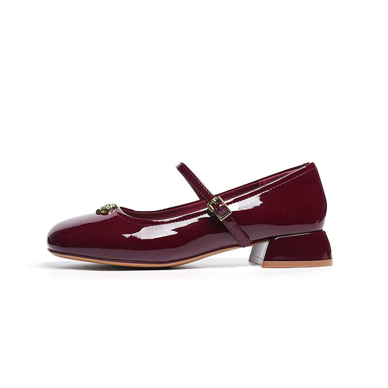 RED DRAGONFLY Synthetic Leather Block Heel Mary Jane Shoes Low Heel Women's