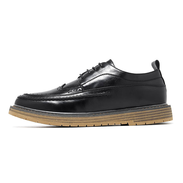 GZZ Casual Leather Shoes Men's Low Top Black