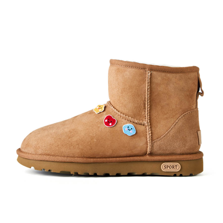 UGG Blended Small Flower Sheepskin Thermal Abrasion Resistant Short Snow Boots Women's Caramel