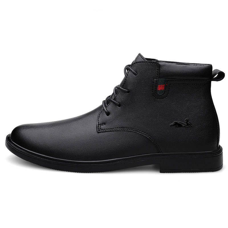 YINGLUNQISHI Cow Leather Ankle Boots Men's Black