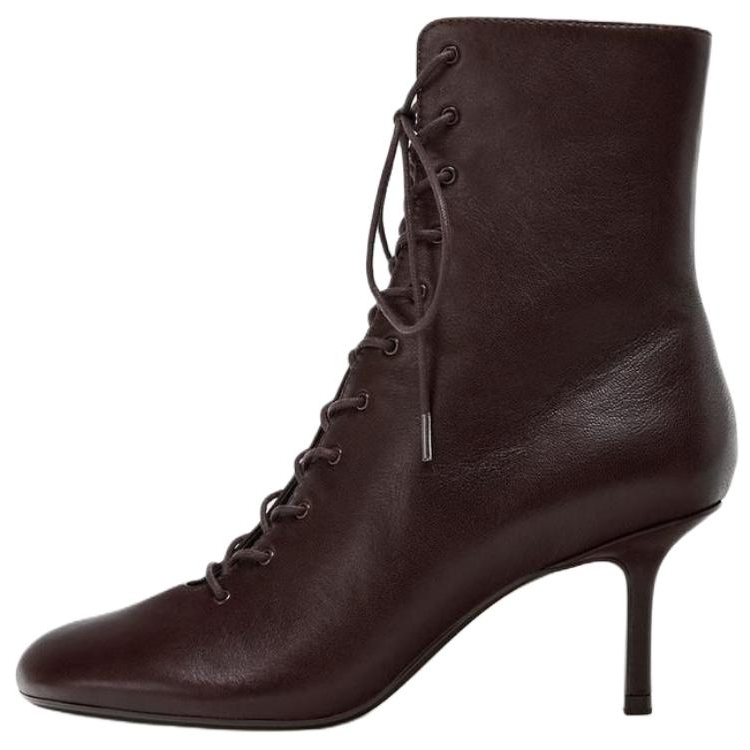 ZARA Sheepskin Ankle Boots Women's Russet
