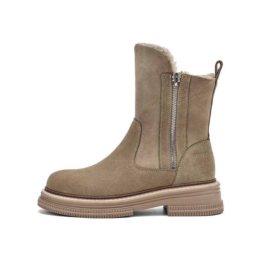 BOERDIQI Thermal Height Increasing Thermal Height Increasing Shearling Fashion Versatile Fleece Lined Crew Snow Boots