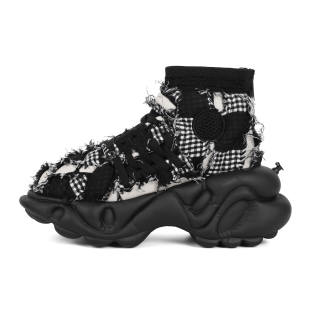 Z COSMOS ZERO COSMOS Ragdoll High top Chunky Sneakers Unisex Black Floral Plaid