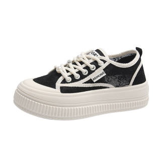 REIHUNG Synthetic Leather Fashion Trend Low top Casual Shoes Women's Black