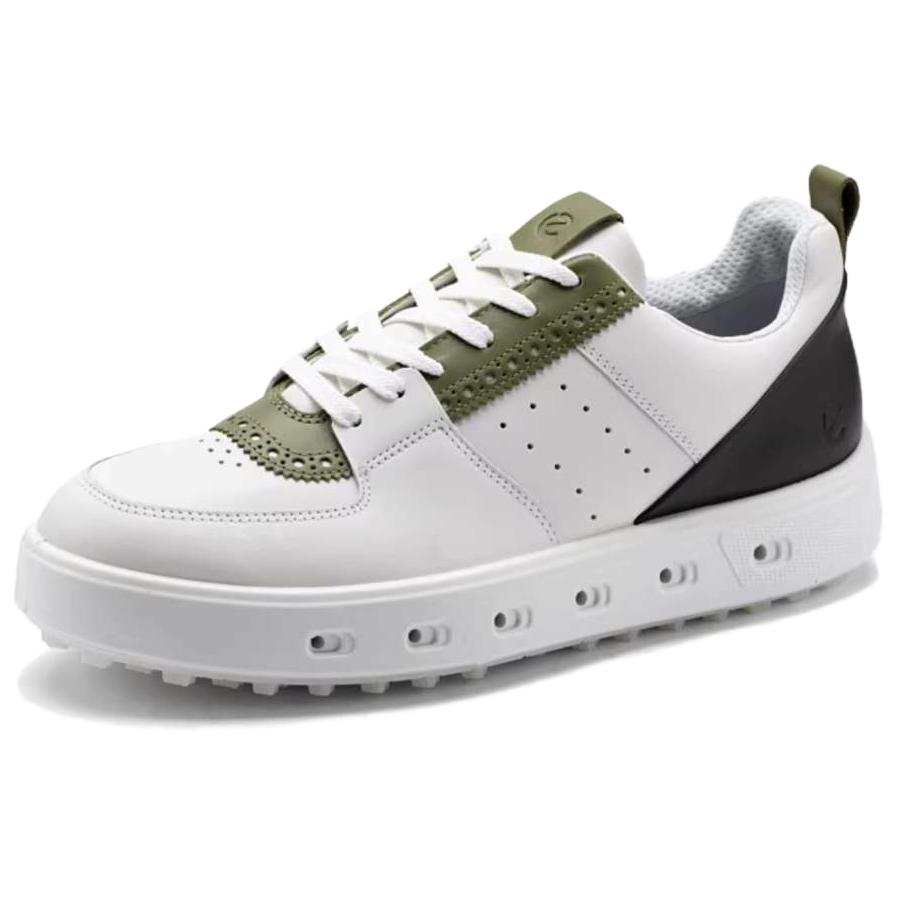 Ecco Street 720 Series Cow Leather Cushioning, Wear Resistant Low top Golf Shoes Men's White Green